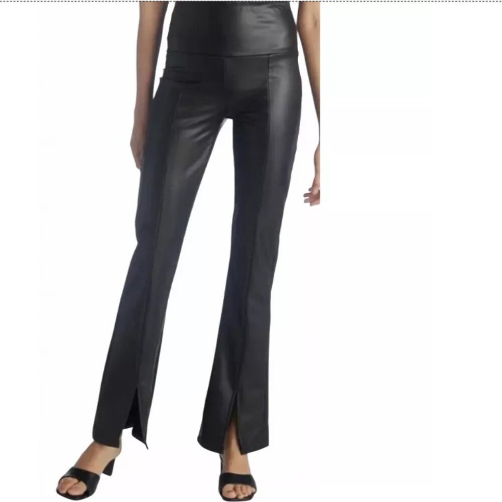 Leather Flare Stretch Pant with Slit